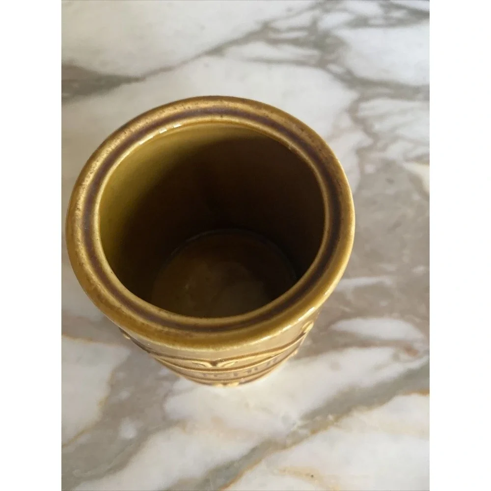 Vintage‎ Brown Stoneware Ketchup Jar With Embossed Design